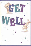 The design of this get well card sparkles with heartfelt energy, inviting both smiles and solace. Two joyous characters-a rosy-cheeked teddy bear and a playful puppy-seem to spring from the paper, their paws tightly clasping the oversized letters spelling out 'Get Well.' Bold shades of indigo and teal adorn the text, amplifying its message and contrasting beautifully against the soft, creamy background that recalls the gentle calm of Gidea Park's quiet avenues. Scattered throughout, stars of various sizes in dusky blues and gentle violets add a whimsical touch, suggesting the magic of a starlit evening in Raphael Park. The animals' fur is illustrated with fluffy detail, so lifelike you can almost feel their comforting hug in moments of need. There's a palpable warmth and positivity radiating from the card, as if it carries not only words but a nurturing embrace-much like a bouquet locally arranged and delivered with care in Gidea Park. This card brings a note of hope and healing, perfectly suited for lifting a friend or loved one's spirits during recovery.